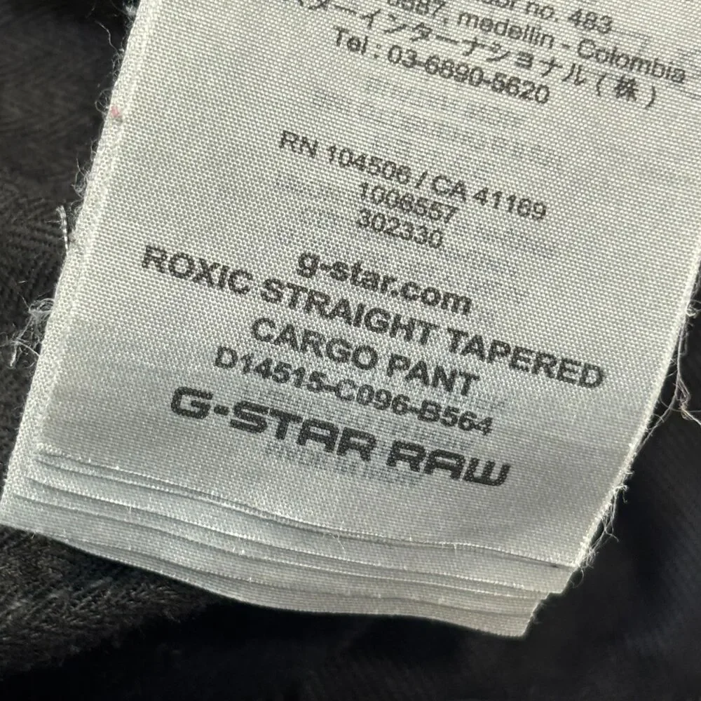G-Star Raw Men Roxic Straight Tapered Cargo Pants Size 38x32 Black C132 -15